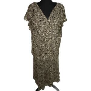 Cato Woman Black and Brown Animal Print Skirt and Top Set, Size 26W, Pre-owned